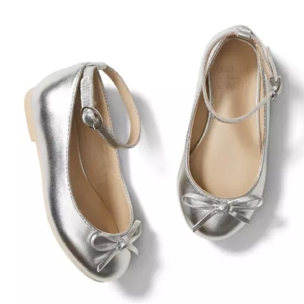 JANIE and JACK METALLIC ANKLE STRAP BOW BALLET FLAT